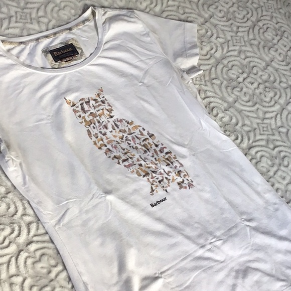 Barbour White Fitted T-Shirt with Owl Graphic 6 - Picture 2 of 8